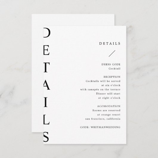 ultramoderne trouwgegevens, bijkomstkaart informatiekaartje (Voorkant / Achterkant)