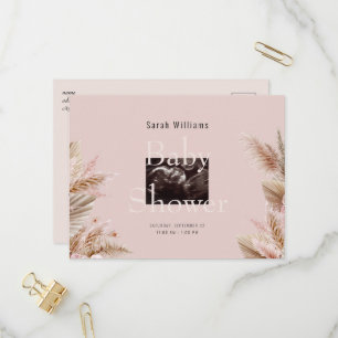 Ultrasound Foto Baby shower Roze Pampas Uitnodiging Briefkaart