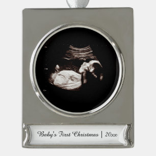 Ultrasound foto voor baby's voor eerste kerstperio verzilverd banner ornament