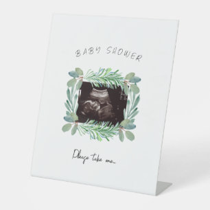Ultrasound Greenery Baby shower PLease Neem een Reclamebord Met Voetstuk