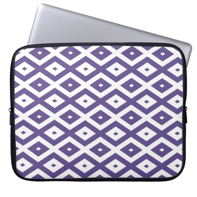 Ultraviolet en wit diamantpatroon laptop sleeve (Voorkant)