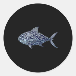 Ulua Vissende Hawaiiaanse - Hawaiiaanse Tribyl 1 Ronde Sticker