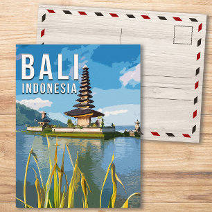 Ulun Danu Beratan Temple Indonesië Waterverf Briefkaart