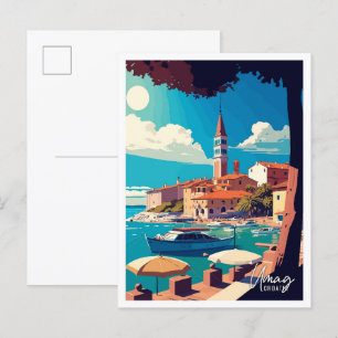 Umag Croatia Art Vintage Travel Illustration Briefkaart