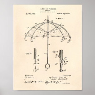 Umbrella 1912 Patent Art Old Peper Poster