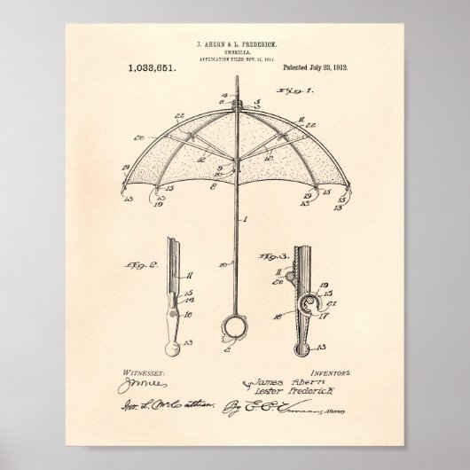 Umbrella 1912 Patent Art Old Peper Poster (Voorkant)