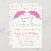 Umbrella Baby Girl Twins Douche Invitations (Devant / Derrière)