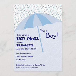 Umbrella Baby shower Blue Invitation Kaart