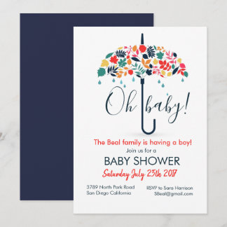 Umbrella Baby shower Invitation Kaart