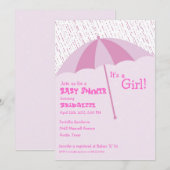 Umbrella Baby shower roze uitnodiging (Voorkant / Achterkant)