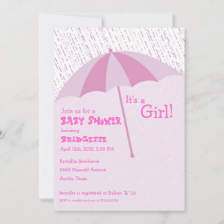 Umbrella Baby shower roze uitnodiging