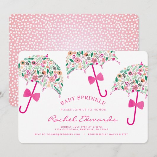 Umbrella Baby Sprinkle Invitation Kaart (Voorkant / Achterkant)