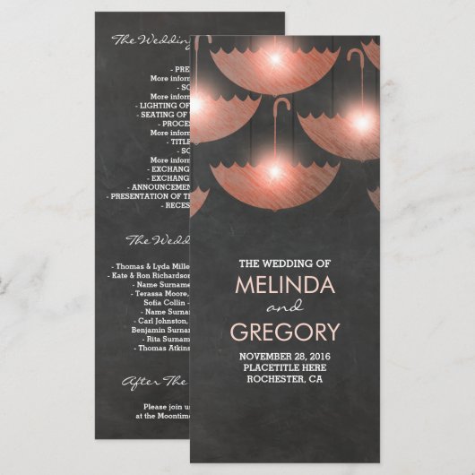 Umbrella Lights Chalk and Pink Wedding Programme (Devant / Derrière)