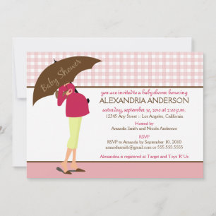 Umbrella mammie Gingham Baby shower Invite (roze) Kaart