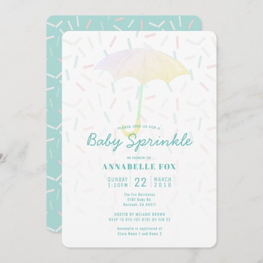 Umbrella Mint Baby Sprinkor Shower Invitation (Devant / Derrière)