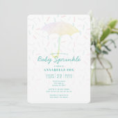 Umbrella Mint Baby Sprinkor Shower Invitation (Debout devant)