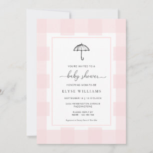 Umbrella Pink Gingham Baby shower Kaart