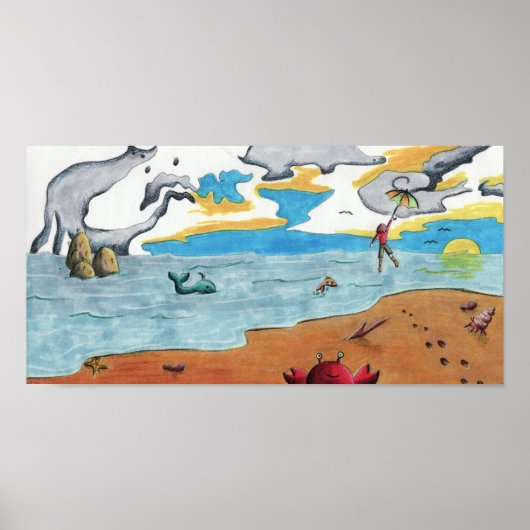 Umbrella Ride over de oceaan Poster (Voorkant)