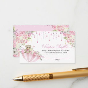 Umbrella Sprinkle Baby Teddy Bear Diaper Raffle En Informatiekaartje