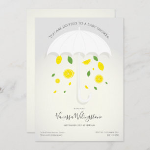 Umbrella White Grey Lemons Cartoon Baby shower Kaart