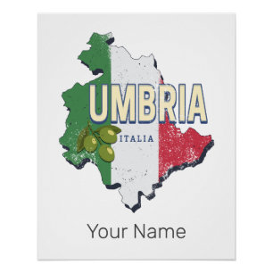 Umbrië Italië Retro Regio Kaart Souvenir Perfect Poster