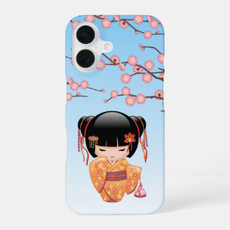 Ume Kokeshi Doll - Japanese Geisha Girl Blue iPhone 16 Hoesje