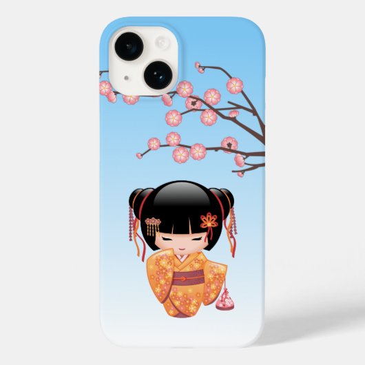 Ume Kokeshi Doll - Japans Geisha Meisje Blauw Case-Mate iPhone Case (Achterkant)