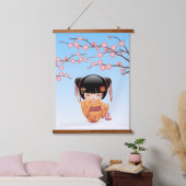 Ume Kokeshi Doll - Japans Geisha Meisje Blauw Hangend Wandkleed (Slaapkamer)