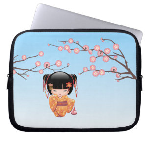 Ume Kokeshi Doll - Japans Geisha Meisje Blauw Laptop Sleeve