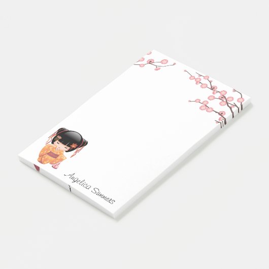 Ume Kokeshi Doll - Japanse peach Geisha Girl Post-it® Notes (Schuin)