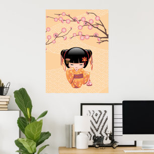 Ume Kokeshi Doll - Japanse peach Geisha Girl Poster
