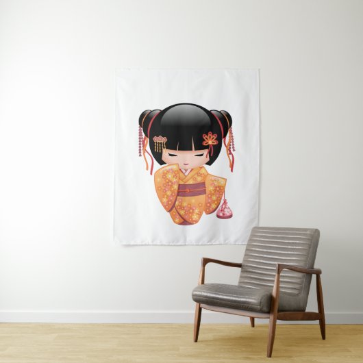 Ume Kokeshi Doll - Japanse peach Geisha Girl Wandkleed (In situ)