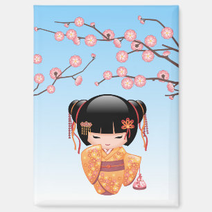 Ume Kokeshi Pop - Japanse Geisha Meisje Blauw Magneet