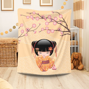 Ume Kokeshi Pop - Japanse Perzik Geisha Meisje Fleece Deken