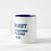 Umlaut Balls (blauw) Tweekleurige Koffiemok (Voorkant links)