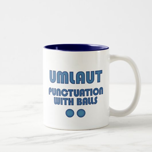 Umlaut Balls (blauw) Tweekleurige Koffiemok (Rechts)