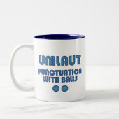 Umlaut Balls (blauw) Tweekleurige Koffiemok (Links)