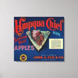 Umpqua Chief Apple Crate LabelSutherlin, OF Canvas Afdruk