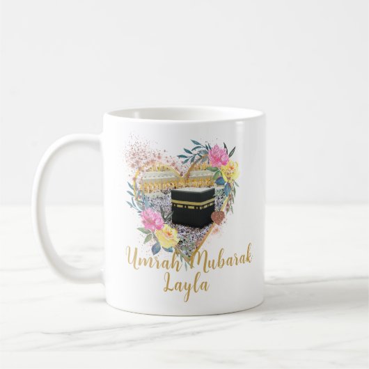 Umrah Mubarak Coeur Floral Kaabah Mug (Gauche)