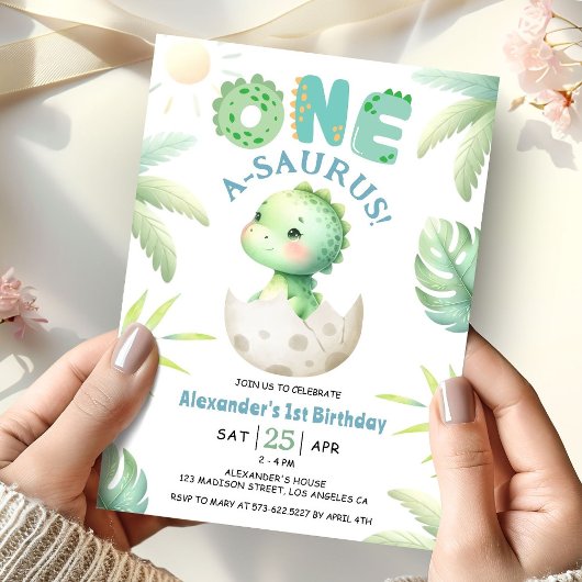 Un A-Saurus Cute Dinosaur 1er Invitation d'anniver