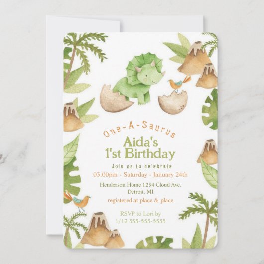 Un-A-Saurus dinosaure anniversaire Invitation (Devant)