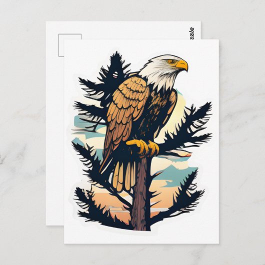 Un aigle chauve perché au-dessus d'un arbre cartes (Devant / Derrière)