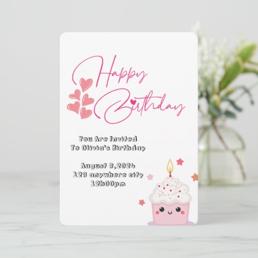 un an d'anniversaire rose design invitation (Debout devant)