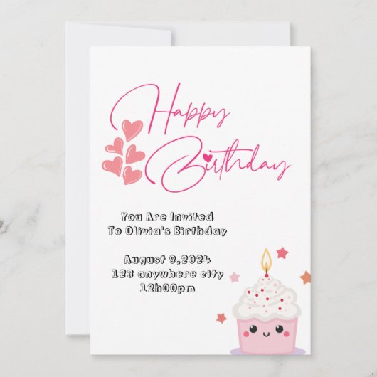 un an d'anniversaire rose design invitation (Devant)