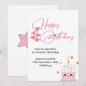 un an d'anniversaire rose design invitation (Devant / Derrière)