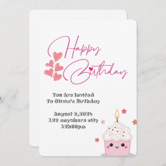 un an d'anniversaire rose design invitation (Devant / Derrière)