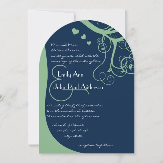 Un arbre vert souffle sur la Faire-part de mariage (Devant)