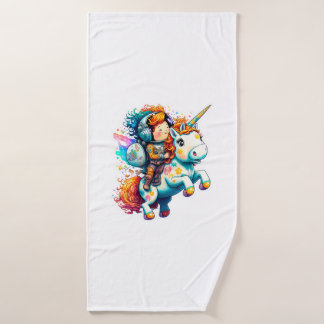 Un astronaute à bord d'une mignonne licorne coloré