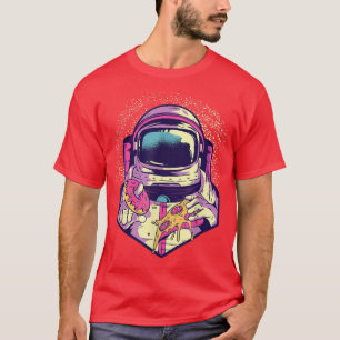 Un astronaute dans l'espace avec T-shirt pizza et