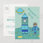 Un astronaute sur la Lune Invitation de la fête d' (Devant / Derrière)